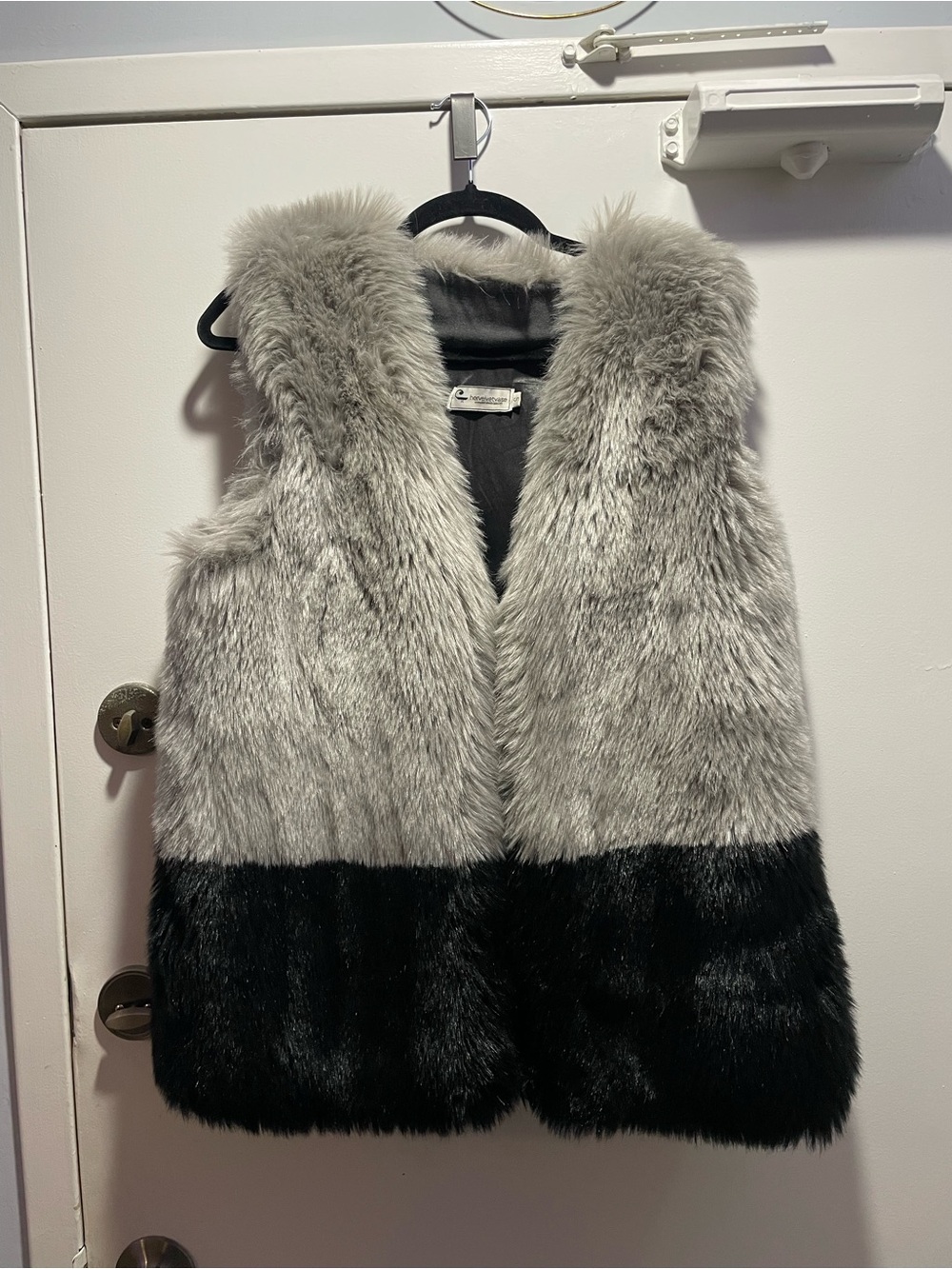 Two-Tone Faux Fur Vest in Gray and Black - Luxe Layering